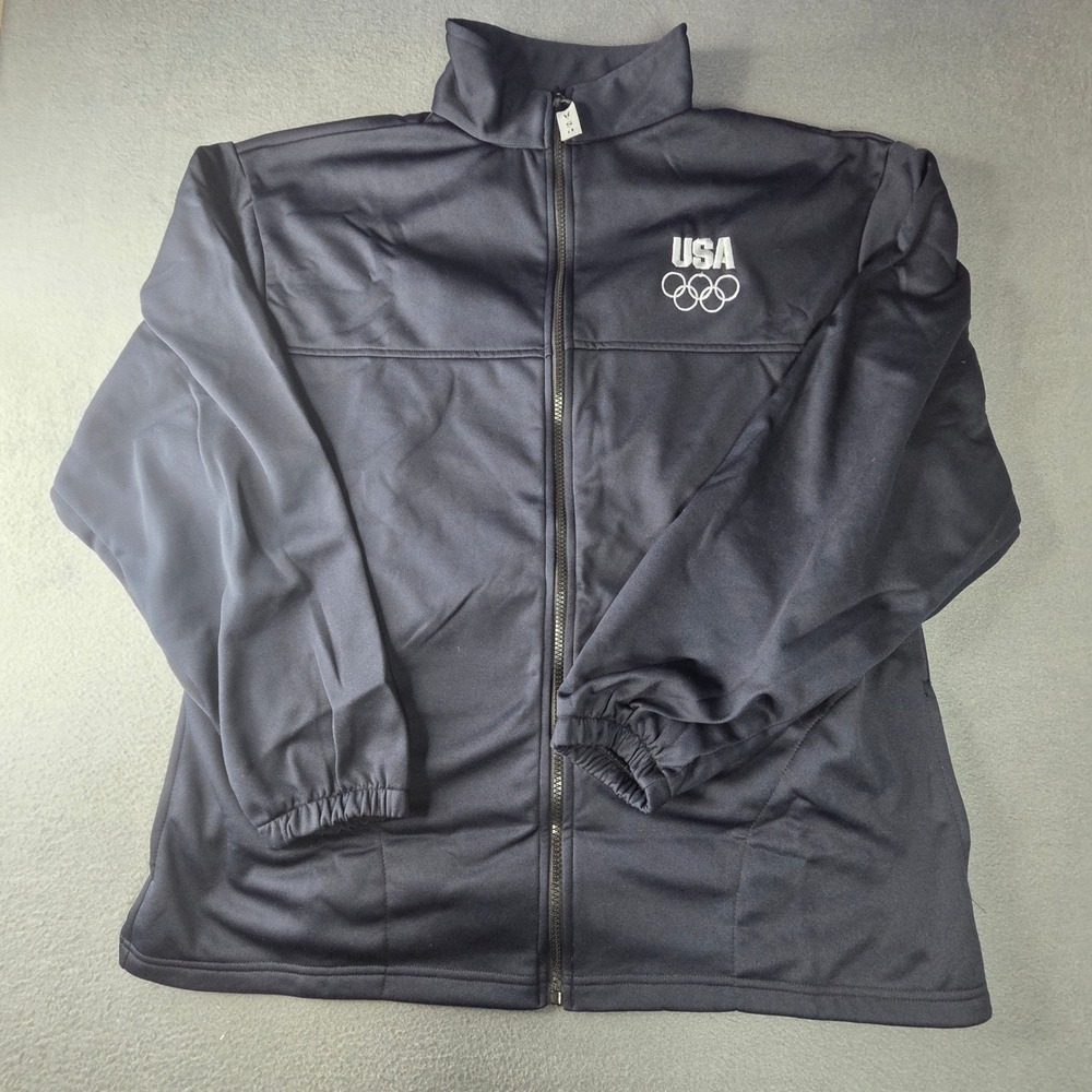 Vintage USA Olympic Committee Track Jacket Navy Blue Full Zip Mens XL USA Made